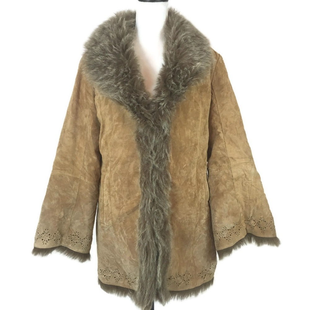 db Studio Suede Faux Fur Coat Size 6 Tan